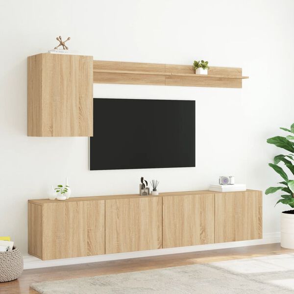 vidaXL Mobili TV a Muro 5pz Rovere Sonoma in Legno Multistrato