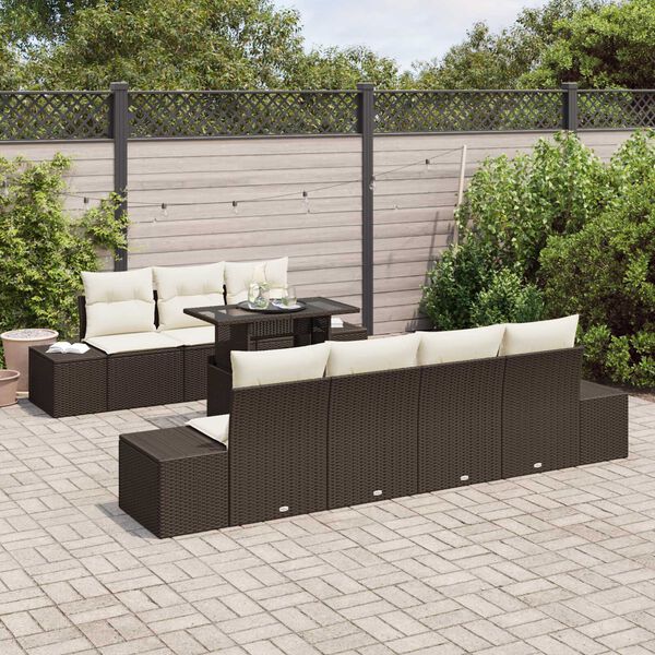 vidaXL Set di divani con cuscino 8 pcs Marrone e Crema polyrattan