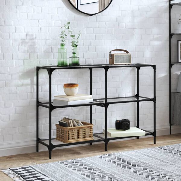 vidaXL Tavolino Consolle Piano Vetro Trasparente 118,5x30x81cm Acciaio