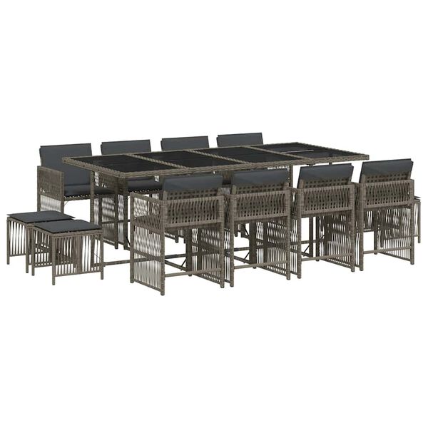 vidaXL Set da Pranzo da Giardino 13pz con Cuscini Grigio in Polyrattan