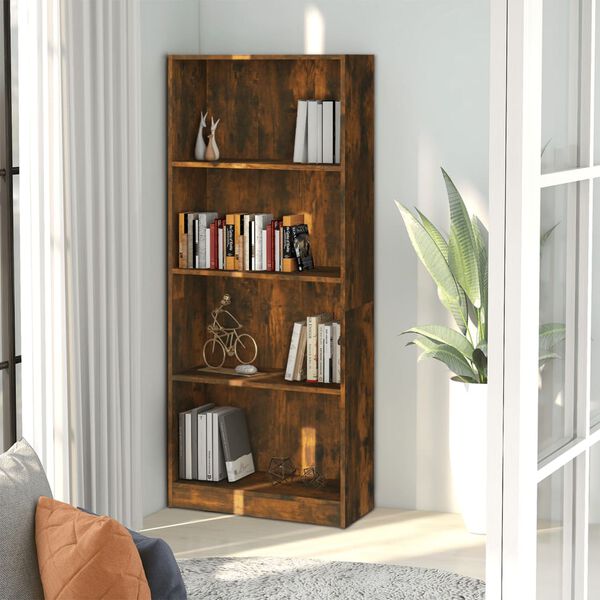 vidaXL Libreria a 4 Ripiani Rovere Fumo 60x24x142 cm Legno Multistrato