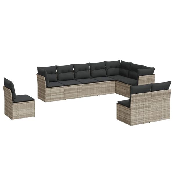 vidaXL Set Divano Giardino 10 pz con Cuscini Grigio Chiaro Polyrattan