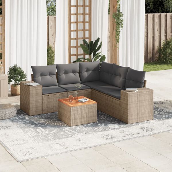 vidaXL Set Divano da Giardino 6 pz con Cuscini Beige in Polyrattan