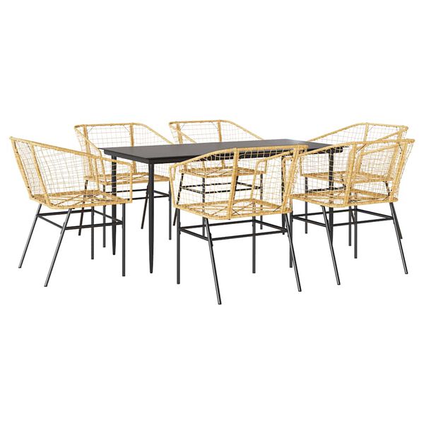 vidaXL Set Pranzo da Giardino 7pz Marrone Polyrattan Vetro