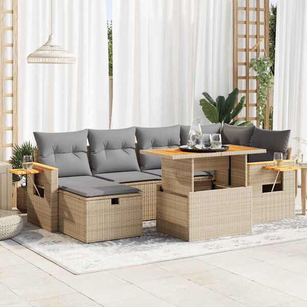 vidaXL Set Divano da Giardino 8 pz con Cuscini Beige in Polyrattan