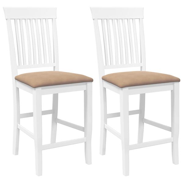 vidaXL Sgabelli da Bar con Cuscini 2 pz Bianco Legno Massello di Hevea