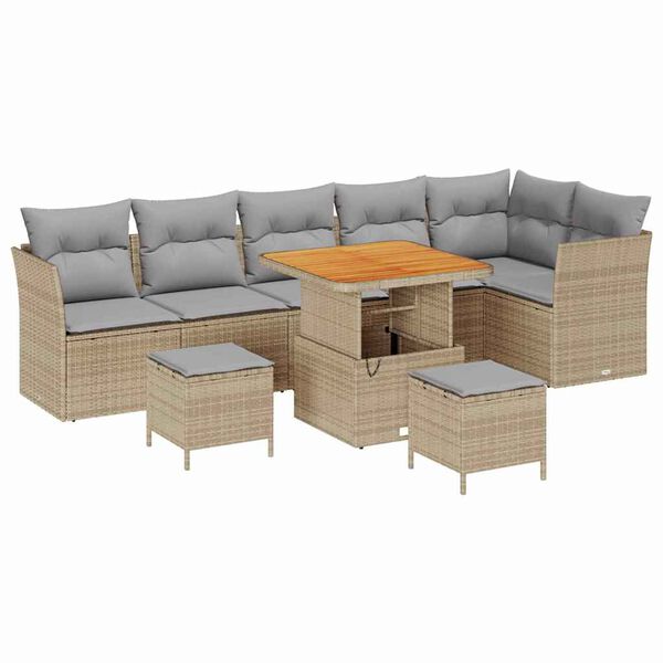 vidaXL Set Divano da Giardino con cuscino 9 pcs beige e grigio chiaro