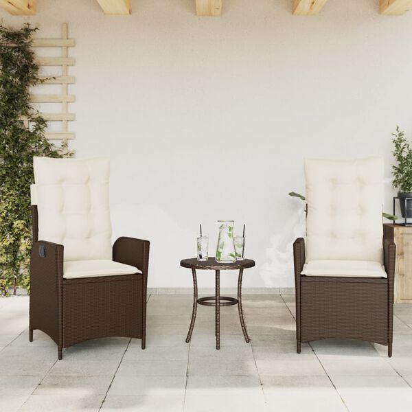 vidaXL Set Bistr&ograve; 3 pz con Cuscini Marrone in Polyrattan