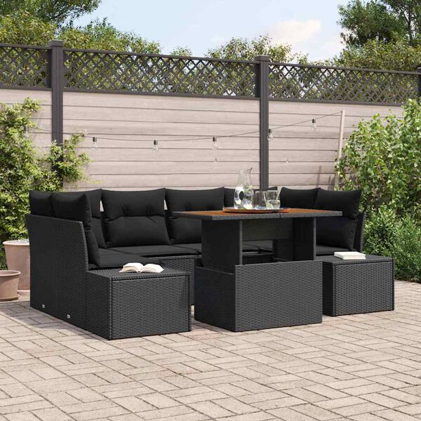 vidaXL Set Divano da Giardino con archiviazione 7 pcs Nero Poly Rattan