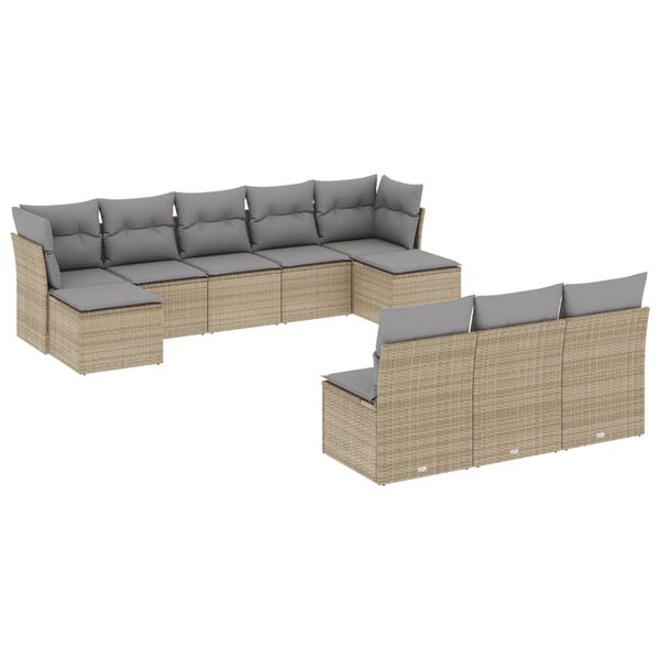 vidaXL Set Divano da Giardino 10 pz con Cuscini Beige in Polyrattan