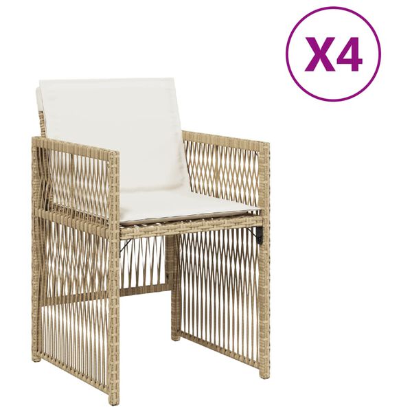 vidaXL Sedie da Giardino con Cuscini 4 pz Beige in Polyrattan