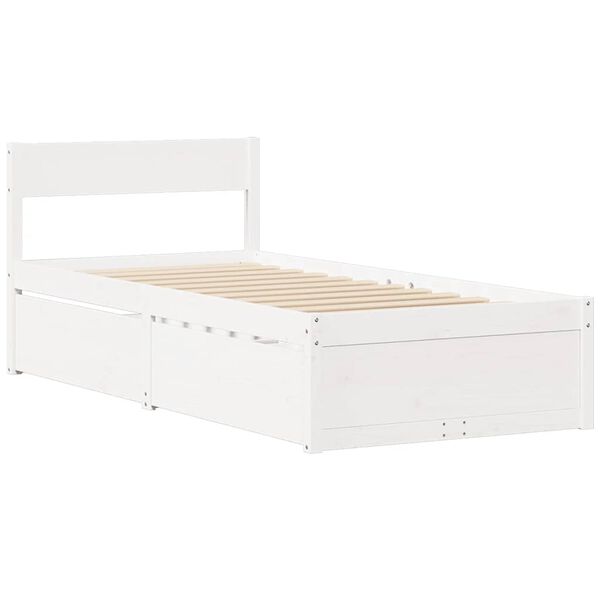 vidaXL Letto senza Materasso Bianco 75x190 in Legno Massello di Pino
