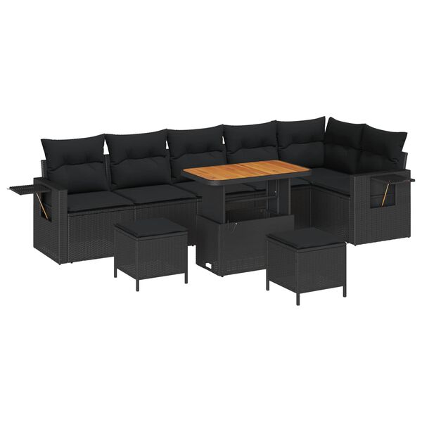 vidaXL Set Divano da Giardino 9 pcs Nero polyrattan