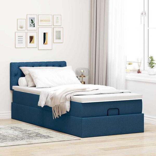 vidaXL Pouf Letto con Materasso Blu 90x200 cm in Tessuto