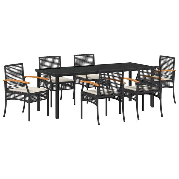 vidaXL Set da Pranzo per Giardino 7 pcs Nero polyrattan