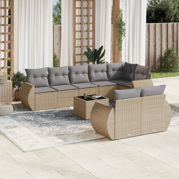 vidaXL Set Divano da Giardino 9 pz con Cuscini Beige in Polyrattan