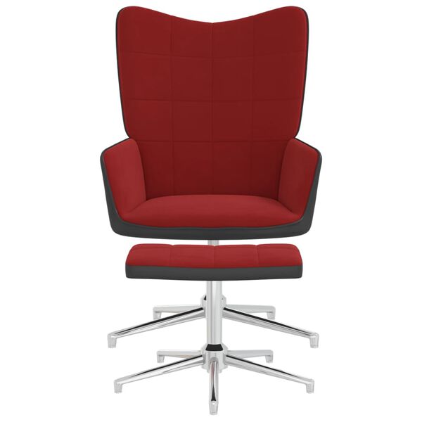 vidaXL Sedia Relax con Sgabello Rosso Vino in Velluto e PVC