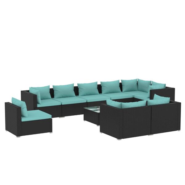 vidaXL Set Divani da Giardino 10 pz con Cuscini in Polyrattan Nero