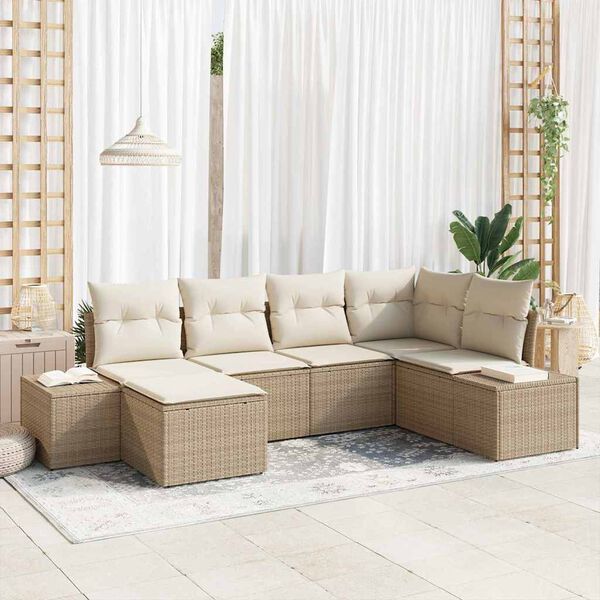 vidaXL Set Divano da Giardino 6 pcs Beige e Crema polyrattan