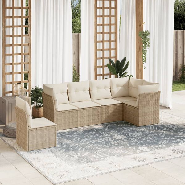 vidaXL Set Divano da Giardino 6 pz con Cuscini Beige in Polyrattan