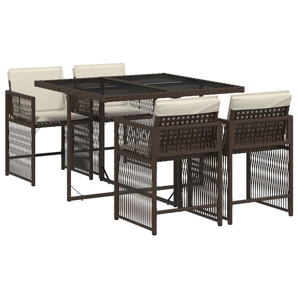vidaXL Set da Pranzo da Giardino 5pz con Cuscini in Polyrattan Marrone