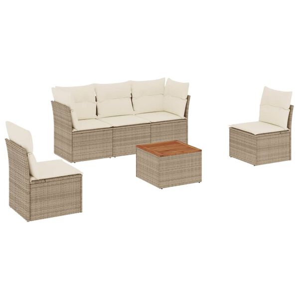vidaXL Set Divano da Giardino 6 pz con Cuscini Beige in Polyrattan