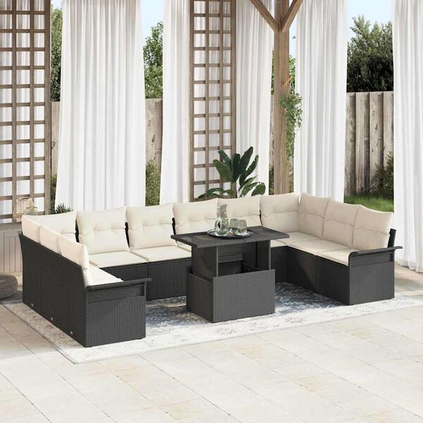 vidaXL Set Divano da Giardino con cuscino 11 pcs Nero Poly Rattan