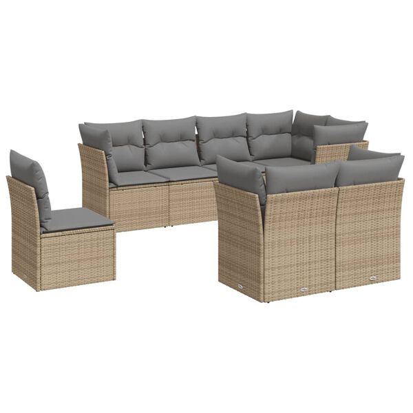 vidaXL Set Divano da Giardino 8 pz con Cuscini Beige in Polyrattan