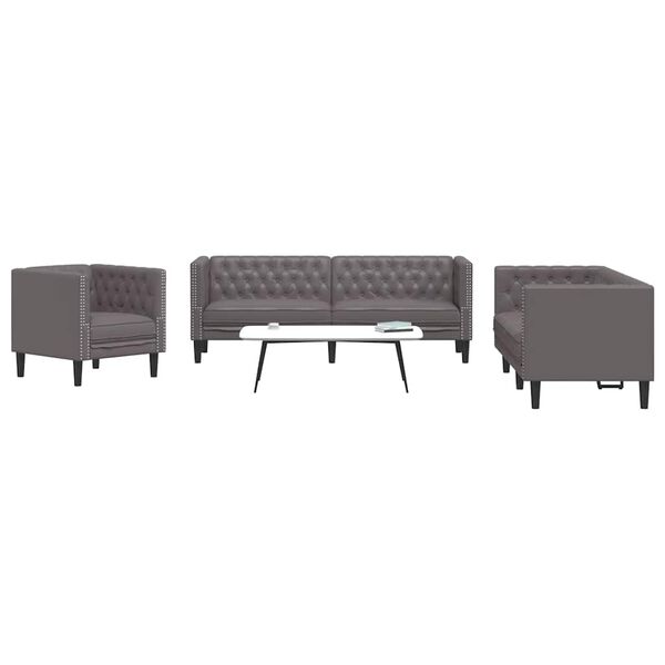 vidaXL Set Divani Chesterfield 3pz Grigio in Similpelle