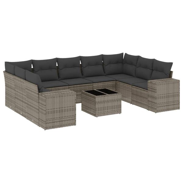 vidaXL Set Divano da Giardino 10 pz con Cuscini Grigio in Polyrattan