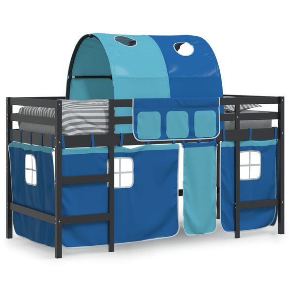 vidaXL Letto a Soppalco con Tunnel Bambini Blu 90x190cm Massello Pino
