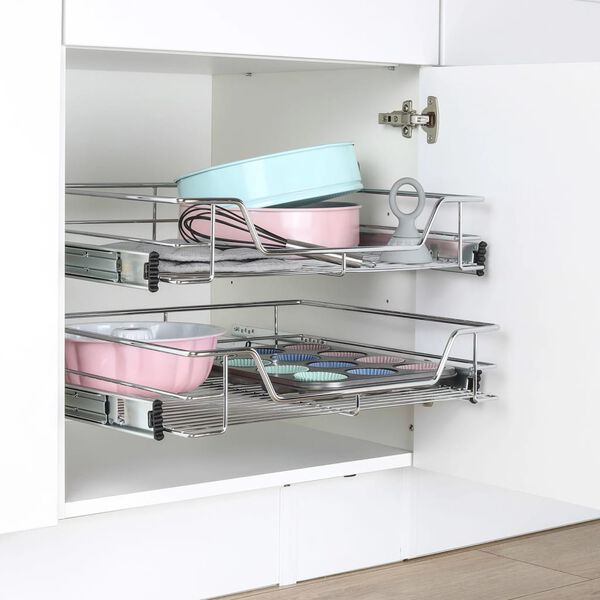 HI Cestino a Cassetto Telescopico per Armadietti 49x44x10 cm Cromo