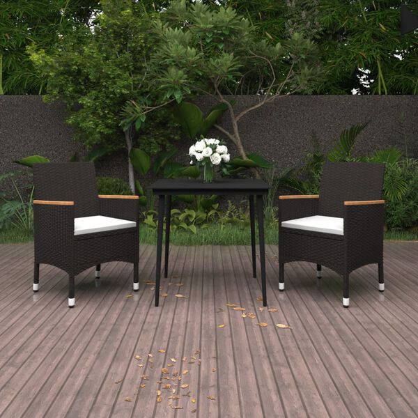 vidaXL Set da Pranzo per Giardino 3 pz con Cuscini Polyrattan e Vetro