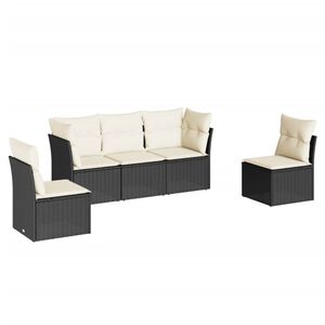 vidaXL Set Divani da Giardino 5 pz con Cuscini in Polyrattan Nero