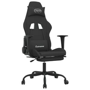 vidaXL Sedia da Gaming Massaggio e Poggiapiedi Nero in Tessuto