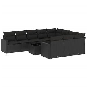 vidaXL Set Divani da Giardino 11 pz con Cuscini in Polyrattan Nero