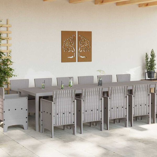 vidaXL Set da Pranzo per Giardino 15 pcs Grigio chiaro Rattan Polt