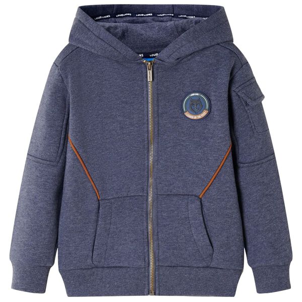 Felpa con Cappuccio e Cerniera per Bambini Blu Scuro M&eacute;lange 128