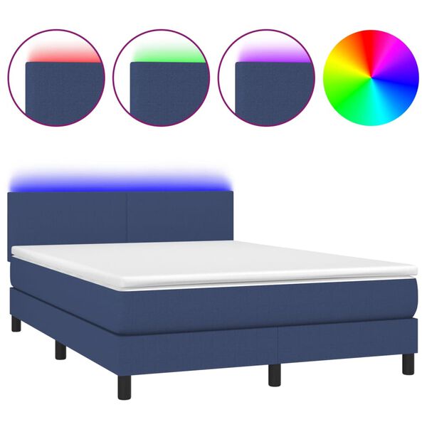 vidaXL Letto a Molle con Materasso e LED Blu 140x200 cm in Tessuto