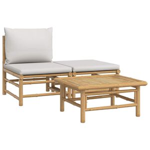 vidaXL Set Salotto da Giardino 3pz con Cuscini Grigio Chiaro Bamb&ugrave;