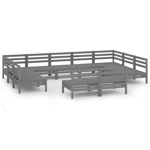 vidaXL Set Salotto da Giardino 11 pz Grigio in Legno Massello di Pino