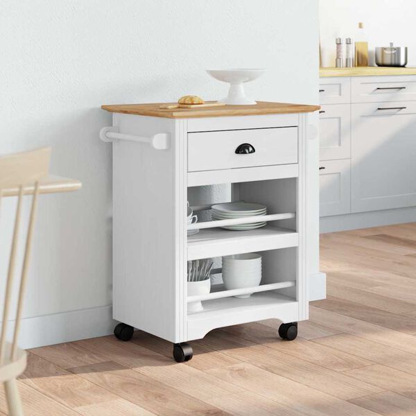 vidaXL Carrello da Cucina BODO Bianco e Marrone 67,5x45x80 cm
