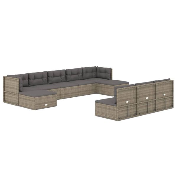 vidaXL Set Divani da Giardino 10 pz con Cuscini in Polyrattan Grigio