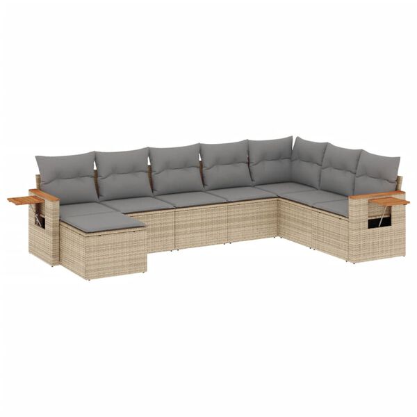 vidaXL Set Divano da Giardino 8 pz con Cuscini Beige in Polyrattan