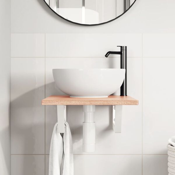 vidaXL Ripiano a Parete per Lavabo in Acciaio e Massello di Rovere