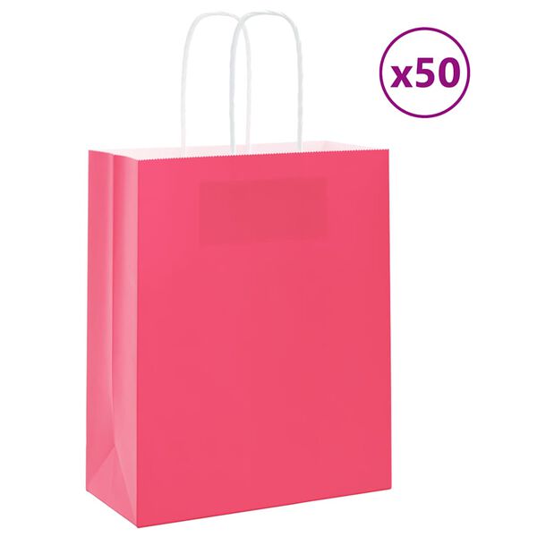 vidaXL Sacchetti di Carta 50 pz con Manici Rosa 18x8x22 cm