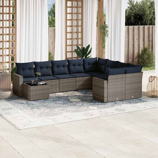 vidaXL Set Divani da Giardino 10 pz con Cuscini Grigio in Polyrattan