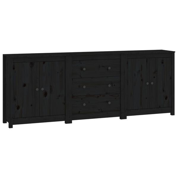 vidaXL Credenza Nera 210x35x80 cm in Legno Massello di Pino