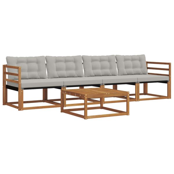 vidaXL Set di divani da esterno 5 pcs Grigio Naturale e Chiaro