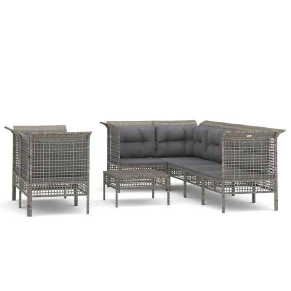 vidaXL Set Divani da Giardino 8 pz con Cuscini in Polyrattan Grigio